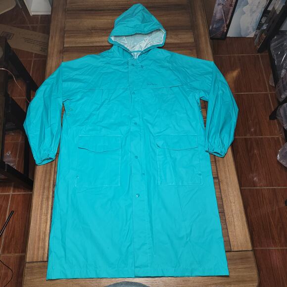Gander Mountain Full Zip Teal Hooded Long Rain Coat - Size Men's Reg Large - Picture 1 of 5
